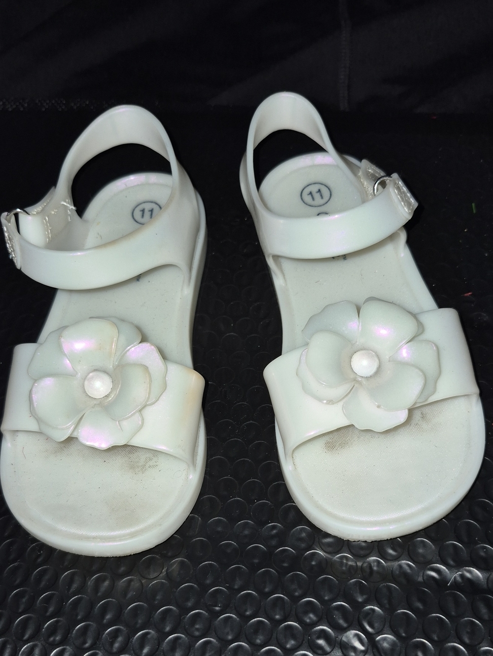 Girls White Flower Jelly Sandals - Size 11